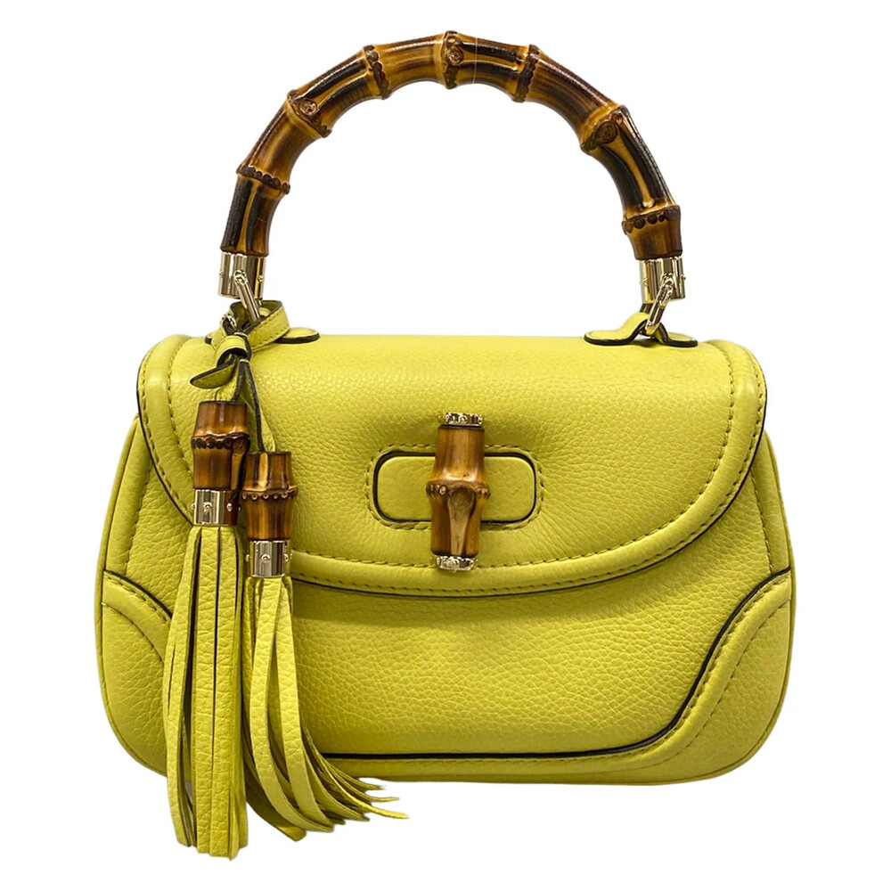 Gucci New Bamboo Yellow Leather Handbag #329975G90B